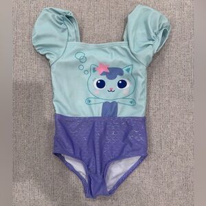 Kids Mint & Purple Mermaid Cat One-Piece Swimsuit